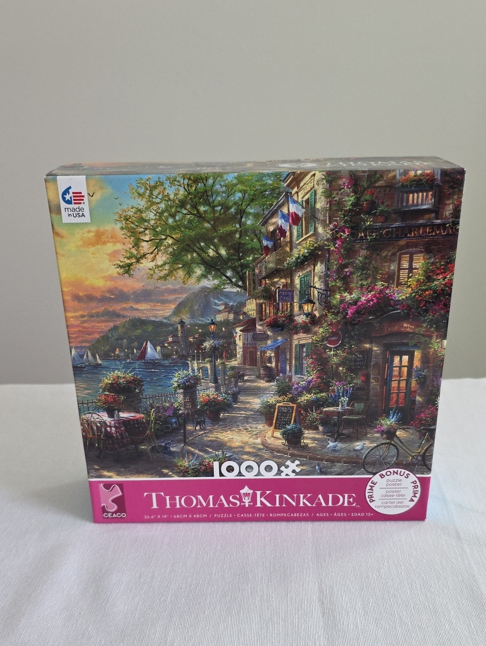 Sealed Ceaco Thomas Kinkade Jigsaw Puzzle 1000 Pcs French Riviera Cafe Box Wear